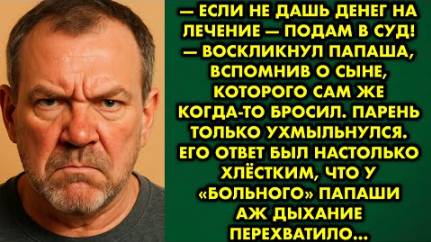 -Если не дашь денег на лечение - подам в суд, - воскликнул папаша, вспомнив о сыне, которого сам же