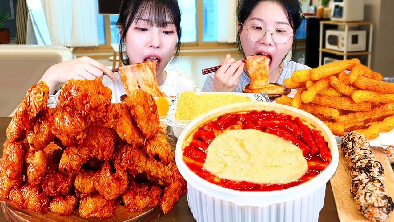 АСМР МУКБАНГ | Сырный Ттокпокки, комбо с медовой курицей, хрустящий картофель фри, рисовые шарики.