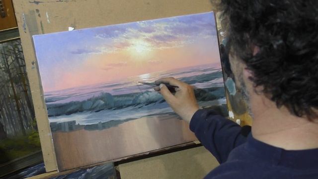 Морской пейзаж маслом, рассвет, волна, берег рисуем море вместе, oilcolorpainting, seascapepaintin
